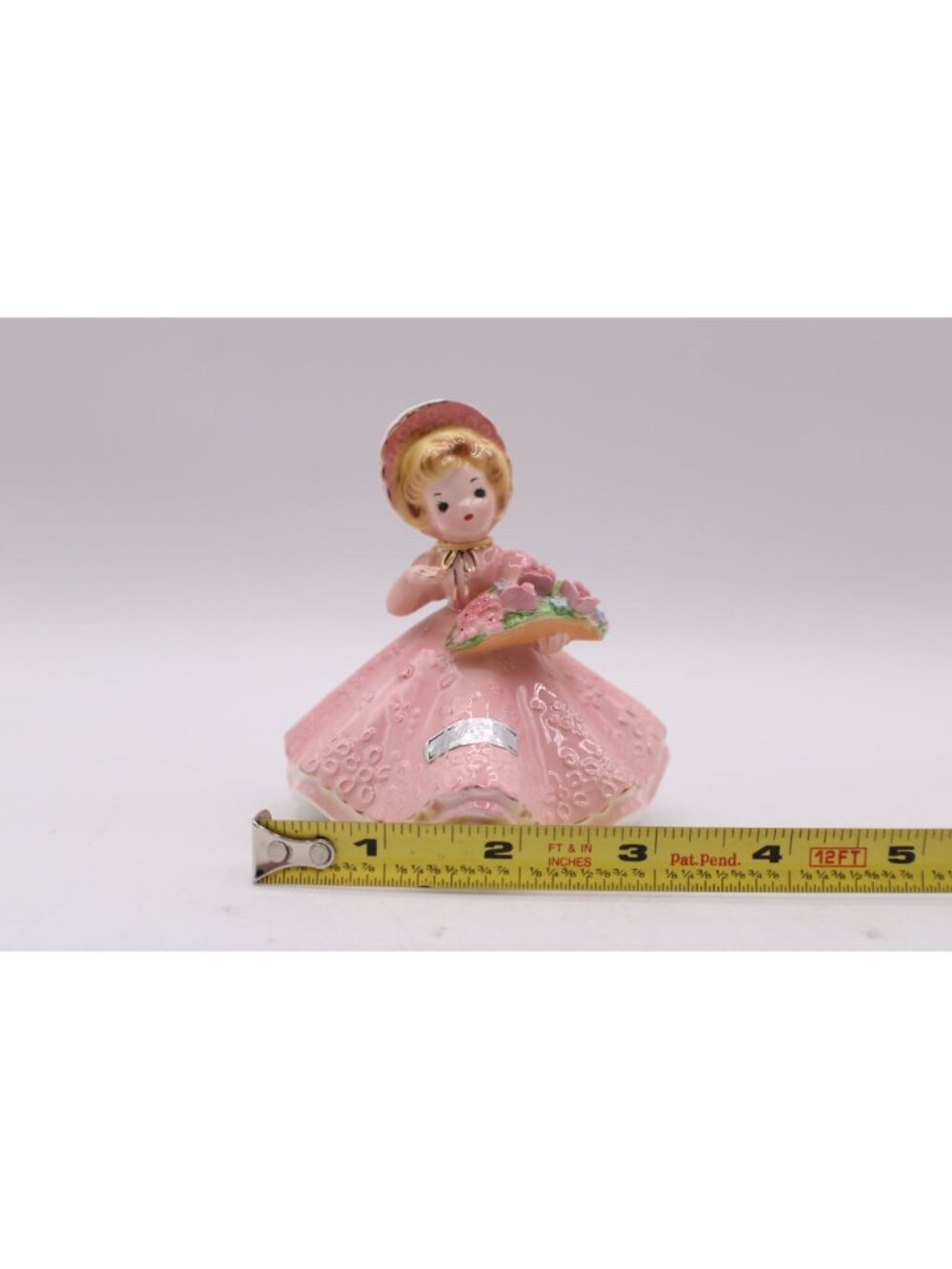Josef Originals May Birthday Doll Pink Ceramic Figurine Girl Floral Bonnet Dress - Picture 10 of 12